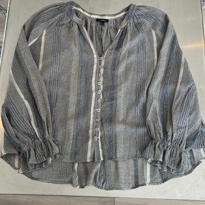 Drew metallic ruffle sleeve striped blouse